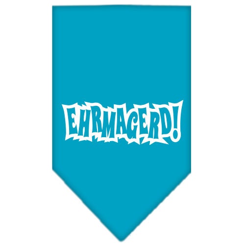 A colorful pet bandana featuring the phrase 'Ehrmagerd!' screen printed in a fun font, designed for dogs of all sizes.